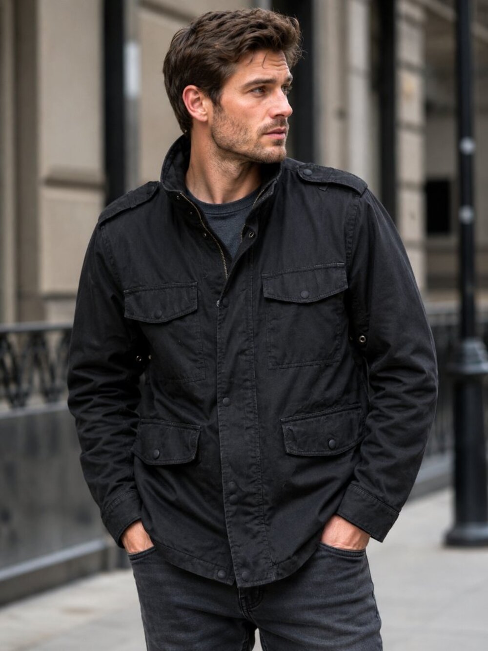 GAP Black Military Field Jacket Utility Coat Size M Cotton Blend
